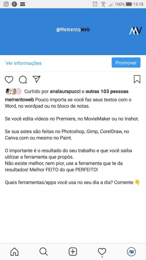 Como adicionar espaço em branco no Instagram